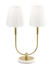 22.5in Metal And Marble Table Lamp With Pleated Shades | Marshalls