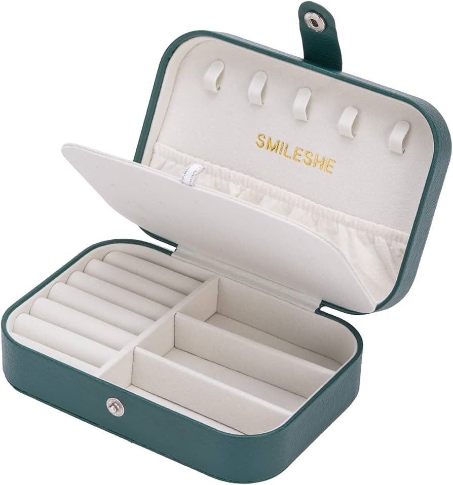 Smileshe Jewelry Box, PU Leather Small Portable Travel Case, 2 Layers Organizer Display Storage H... | Amazon (US)