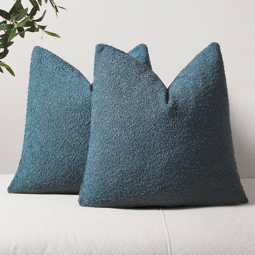 DEZENE Textured Boucle Throw Pillow Covers 18x18 Fog Blue for Bed Couch Sofa Living Room, Pack of... | Amazon (US)