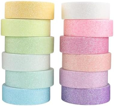 12 Rolls Glitter Washi Tape Set – 15mm Macaron Cute Colored Masking Tape, Sparkle Decorative Ta... | Amazon (US)