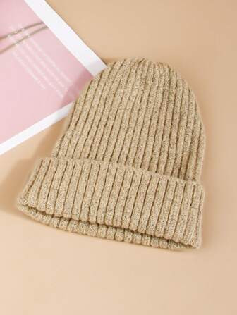 1 Stück Damenmütze In Einfarbigem Strick, Warme Beanie, Dehnbares Stirnband, Geeignet Für Den ... | SHEIN