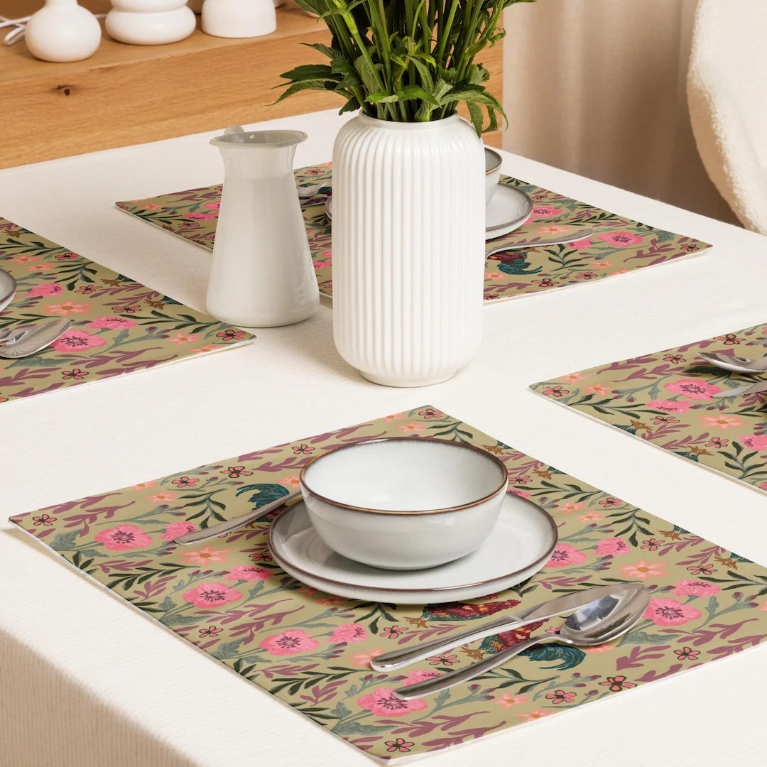 Cottagecore Botanical Rooster Placemat Set for Table - Etsy | Etsy (US)
