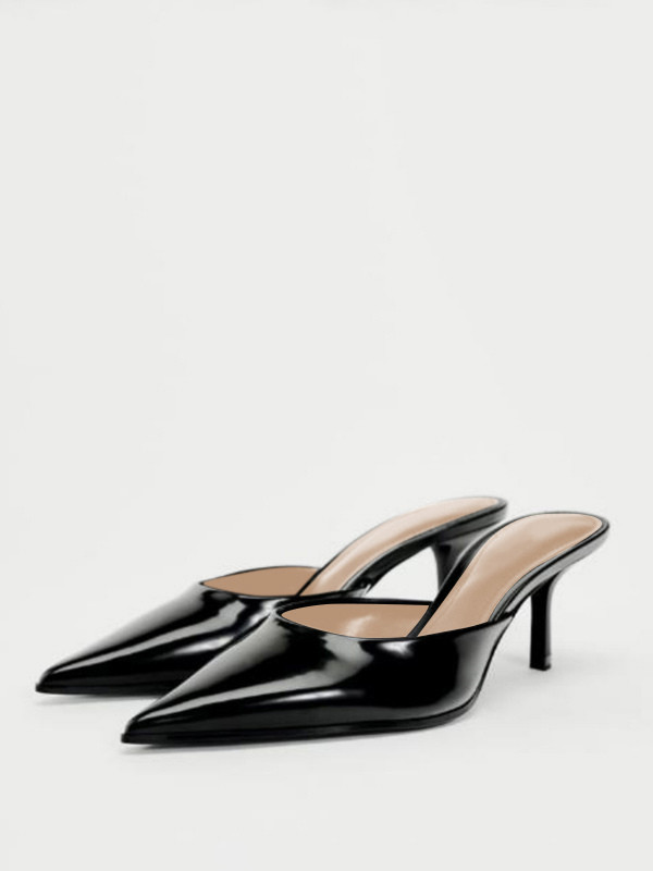 High Heel Mules Black Pointed Toe Stiletto Heel Pumps | Milanoo.com Ltd
