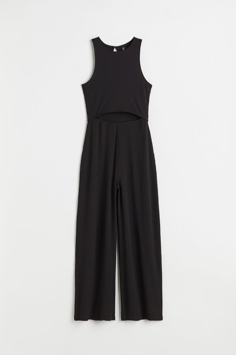 H & M - Cut-out Ribbed Jumpsuit - Black | H&M (US + CA)