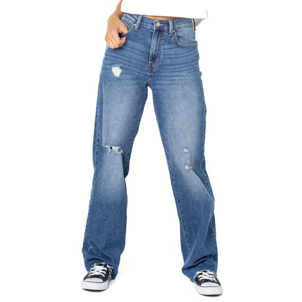Celebrity Pink Junior Womens High Rise Relaxed Straight Dark Wash Jeans 32" | Walmart (US)