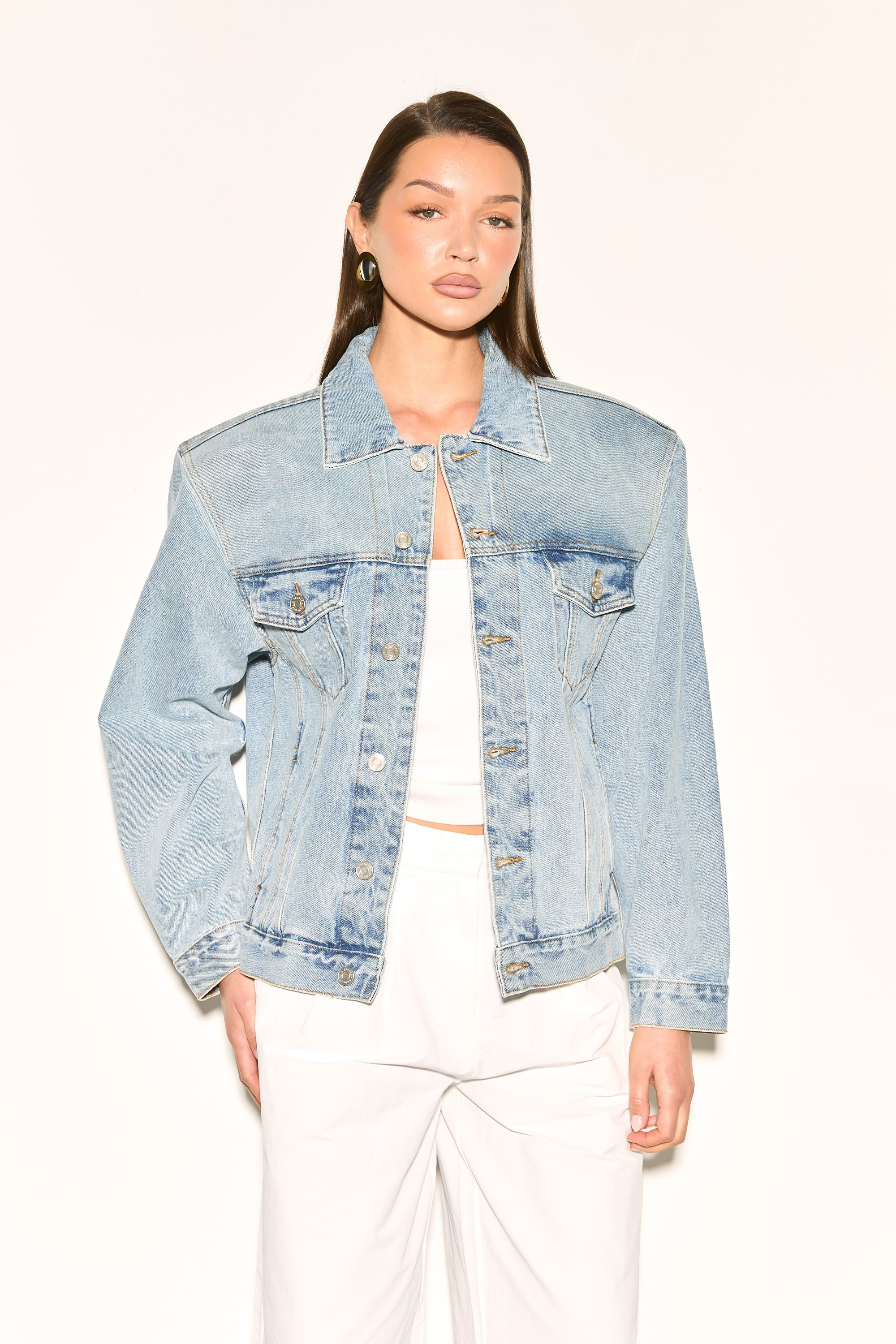 SIANNA Structured Shoulder Denim Jacket | Noughts and Kisses