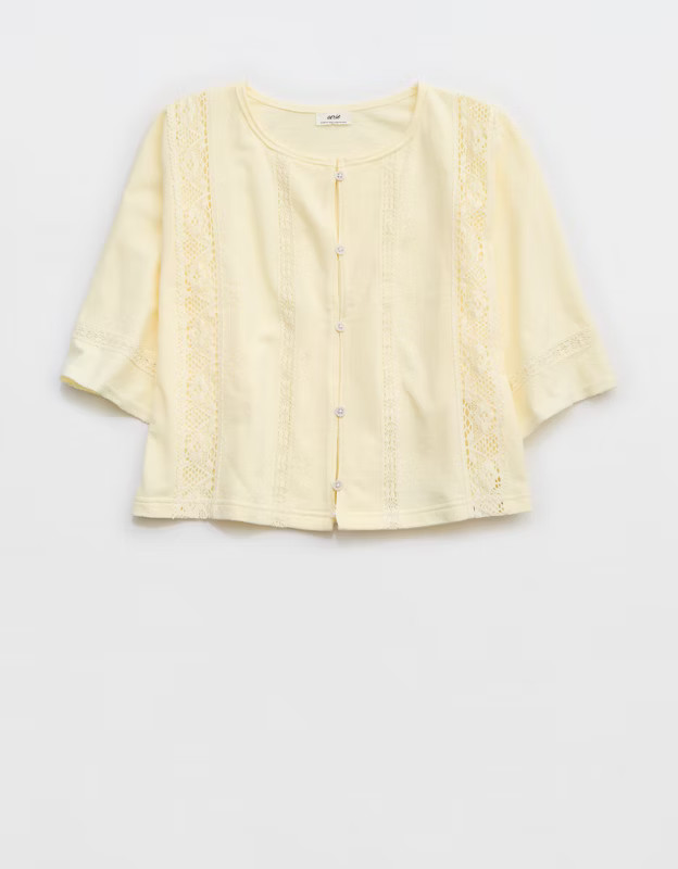 Aerie Short Sleeve Crochet Cardigan | American Eagle Outfitters (US & CA)