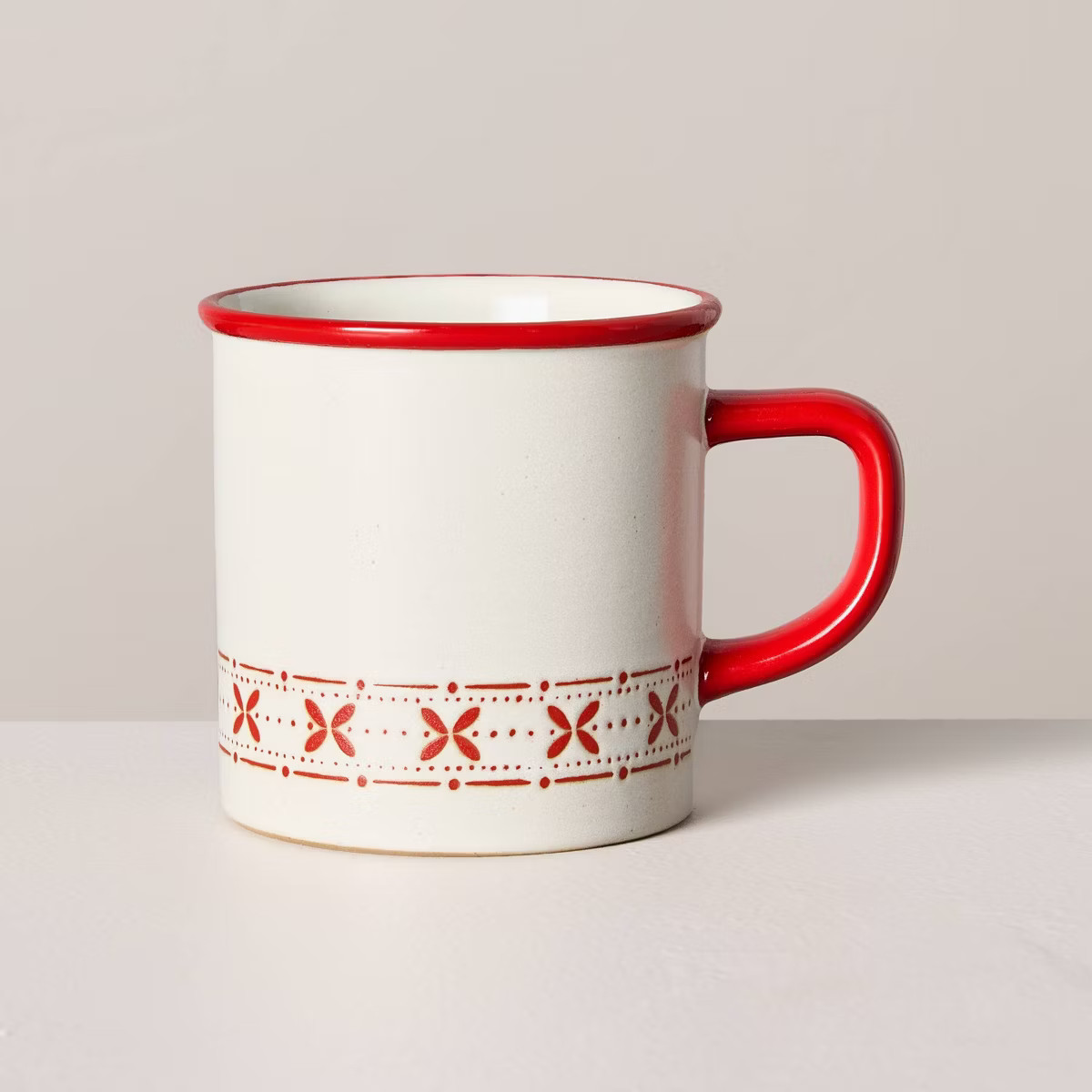 9.5oz Fair Isle Stripe Stoneware Christmas Mug Cream/Red - Hearth & Hand™ with Magnolia | Target