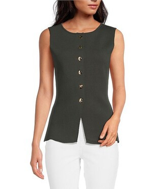 Skies Are Blue Crew Neck Sleeveless Button Front Knit Peplum Vest | Dillard's | Dillard's