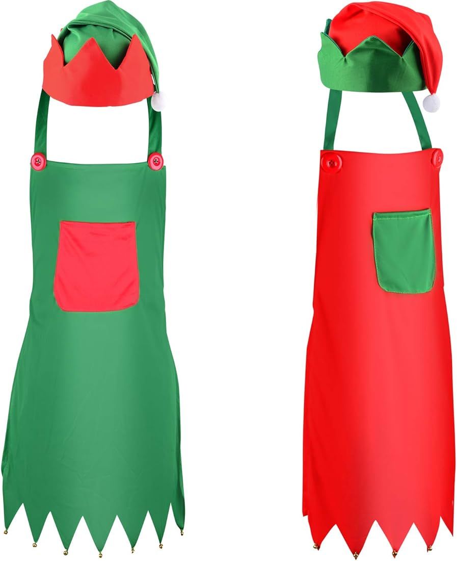 Sunshane 4 Pieces Christmas Elf Kits Include Elf Aprons and Elf Hats for Christmas Party Costume ... | Amazon (US)