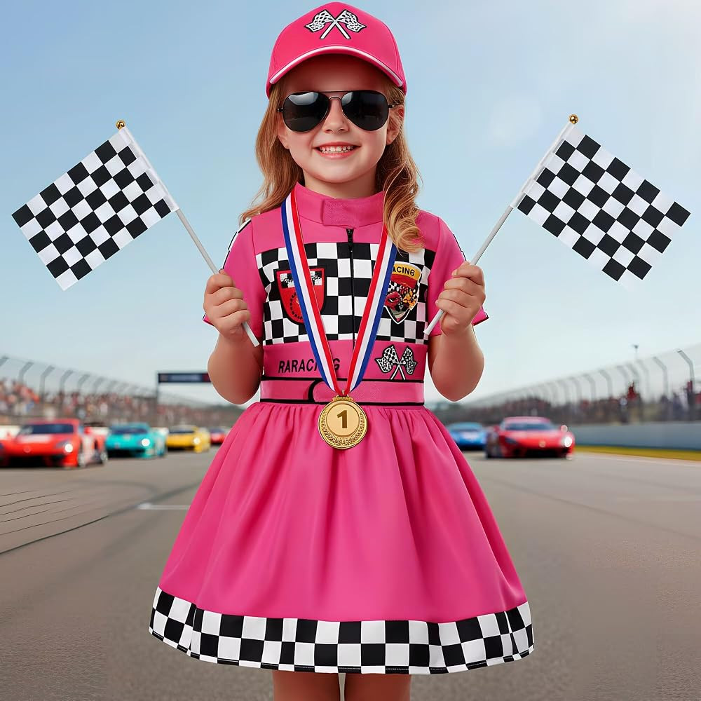 Race Car Driver Costume for Girls Racing Outfit for Toddler Racer Dress Up | Amazon (US)