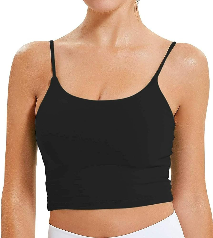 Padded Sports Bra Strappy Crop Tops with Built-in Bra Workout Running Longline Yoga Bralette | Amazon (US)