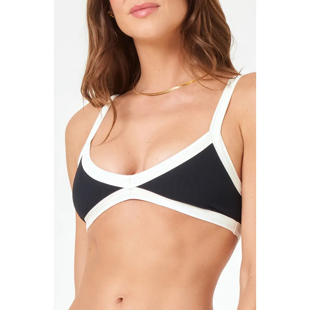 LSPACE Taylor Rib Bikini Top in Black/Cream at Nordstrom, Size Medium | Nordstrom