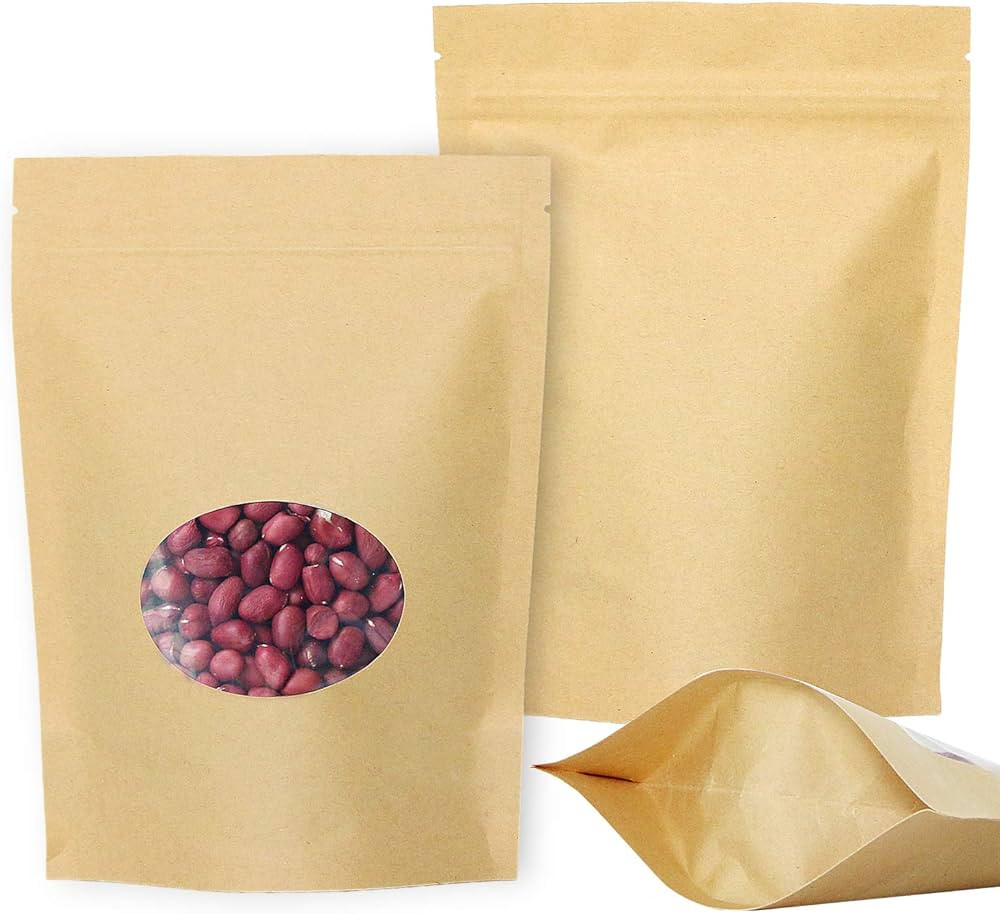 Kraft Stand Up bags with Window - SumDirect 50Pcs 5.5x7.4 inches Brown Food Storage Bags, Reusabl... | Amazon (US)