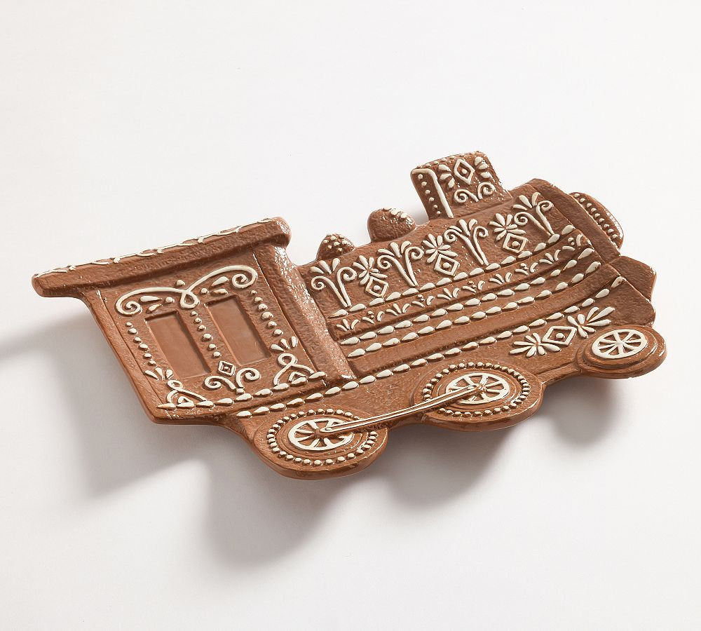 Gingerbread Train Stoneware Serving Platter - Brown | Pottery Barn (US)