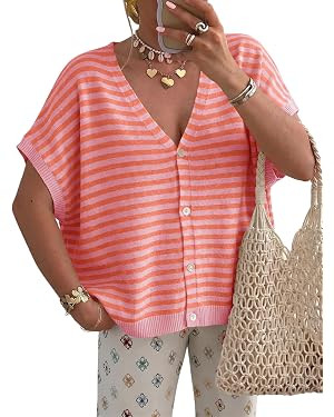 Saodimallsu Womens Summer Oversized Cardigans Batwing Short Sleeve Lightweight Button V Neck Casu... | Amazon (US)