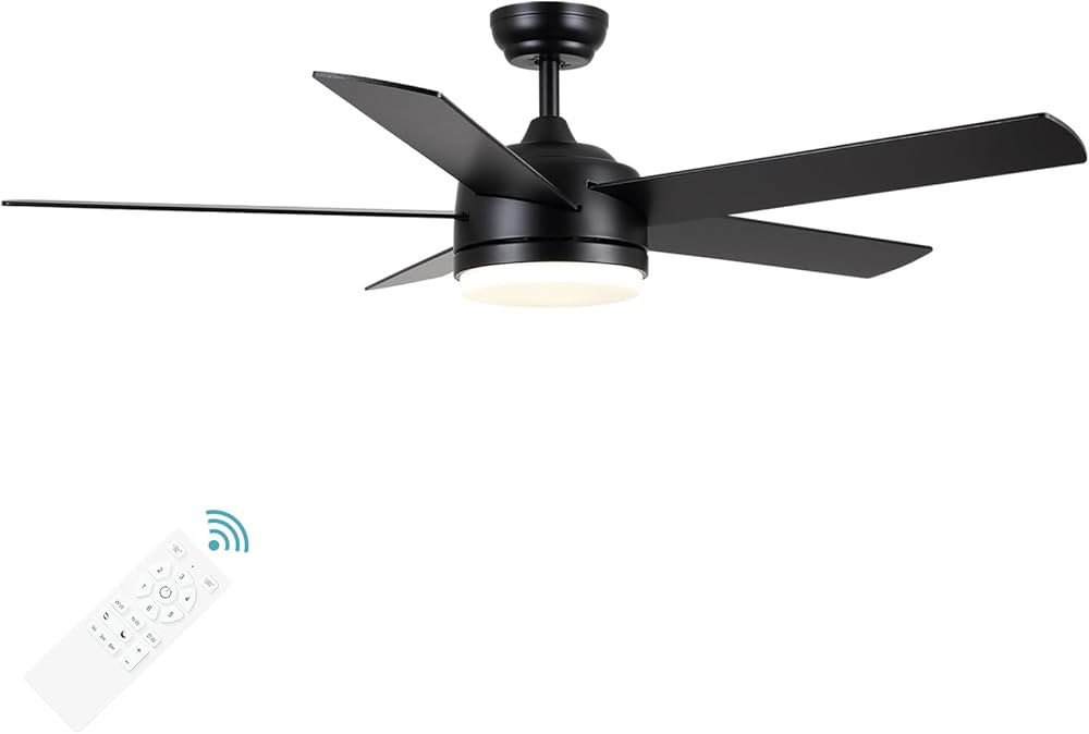 YUHAO 52 inch Black Ceiling Fan with Lights and Remote Control,Dimmable 3 Color temperatures LED,... | Amazon (US)