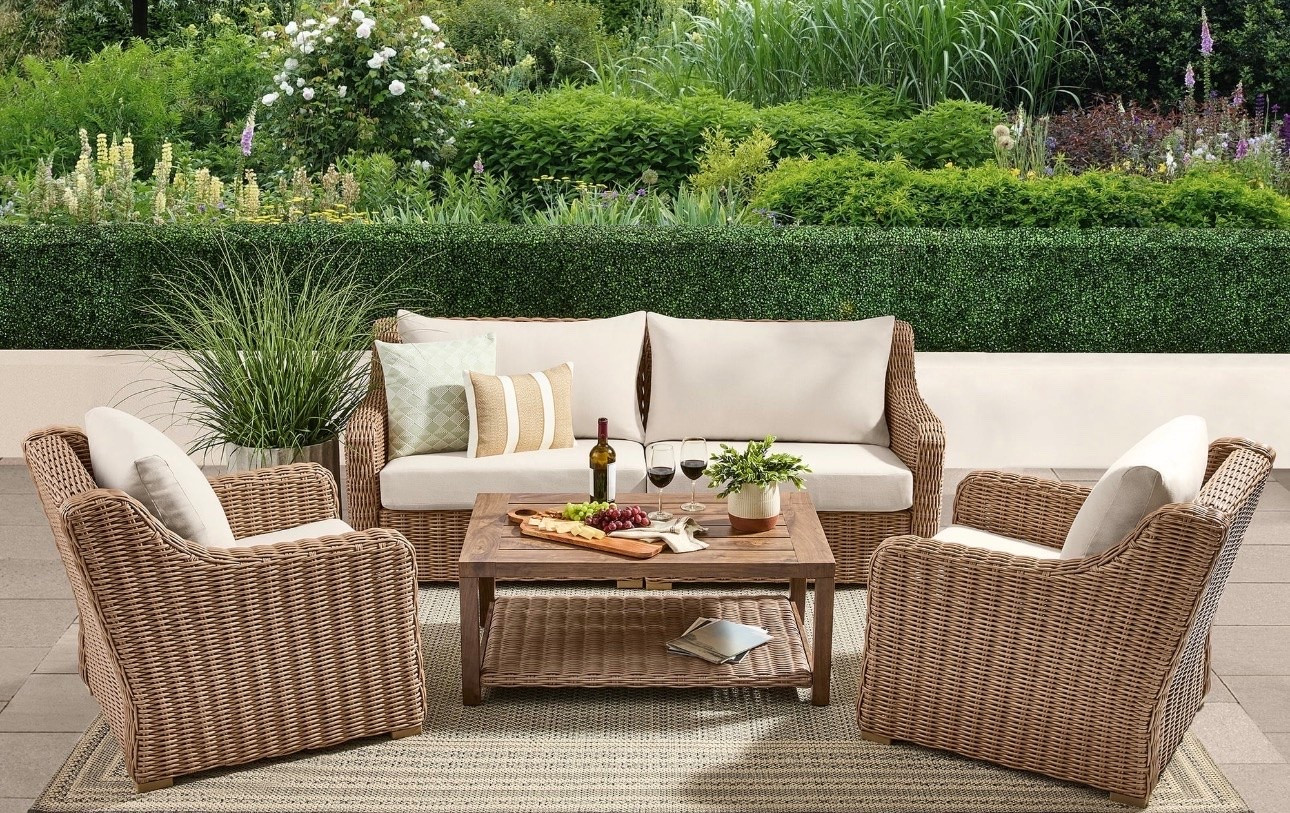 Walmart Better Homes & Gardens Bellamy Outdoor Sofa, Tan Wicker/Cream Cushion on sale now! 

Summer 
Summer fleetness 
Sale
Bellamy 
Better homes and gardens 
Cottage 
Beach house 
Pool
Studio McGee 
McGee and co
Magnolia
Pottery barn
Wicker furniture 
Rattan
Cozy
Fall 
Autumn
Outdoor sofa 
Outdoor chairs 
Patio 
Backyard

#LTKSaleAlert #LTKHome #LTKSeasonal