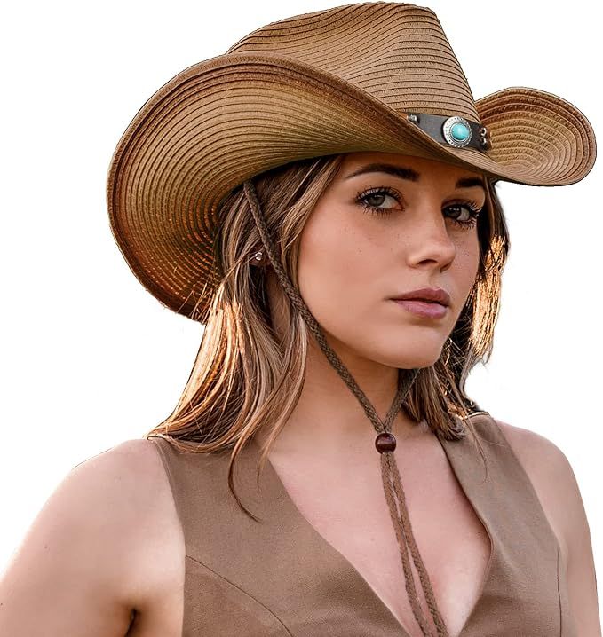 EW East Water Straw Cowboy Hats for Men Women Cowgirl Hat Cowboy Western Hats for Women Men with ... | Amazon (US)