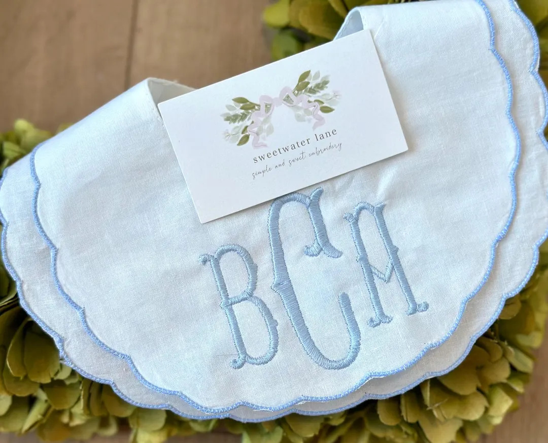 Scalloped Heirloom Embroidered Linen Baby Bib First Birthday - Etsy | Etsy (US)