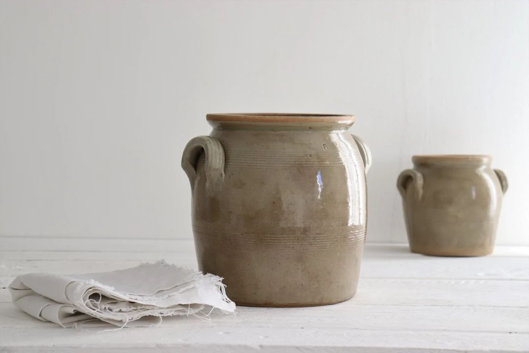 Large french beige stoneware confit pot. XL glazed stoneware confit pot with handles. | Etsy (US)