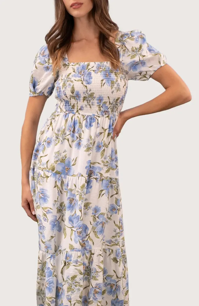 AUGUST SKY Square Neck Puff Sleeve Smocked Floral Dress | Nordstromrack | Nordstrom Rack