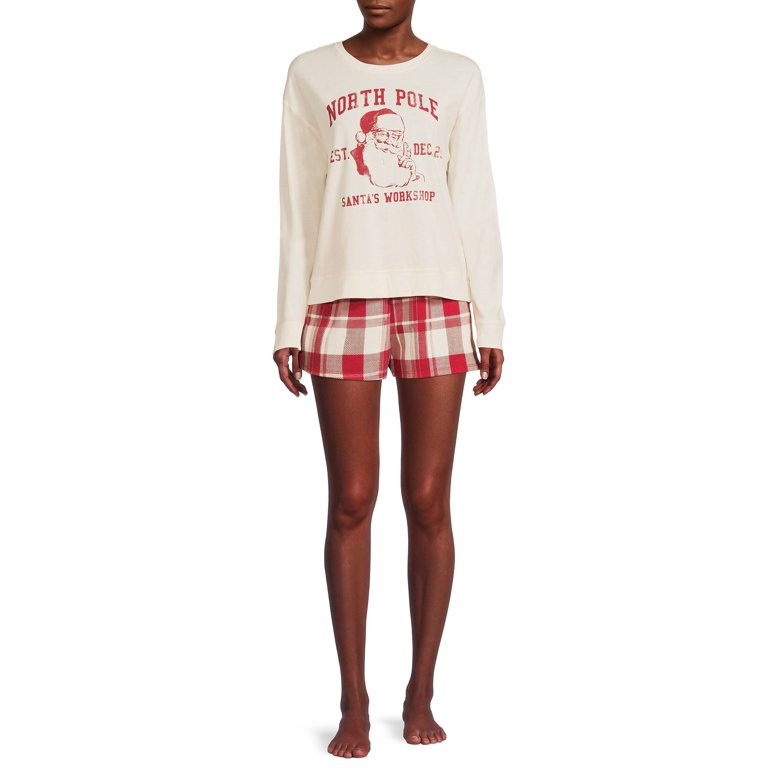 Grayson Social Women's and Women's Plus Christmas Long Sleeve Top and Sleep Shorts Set, 2-Piece -... | Walmart (US)