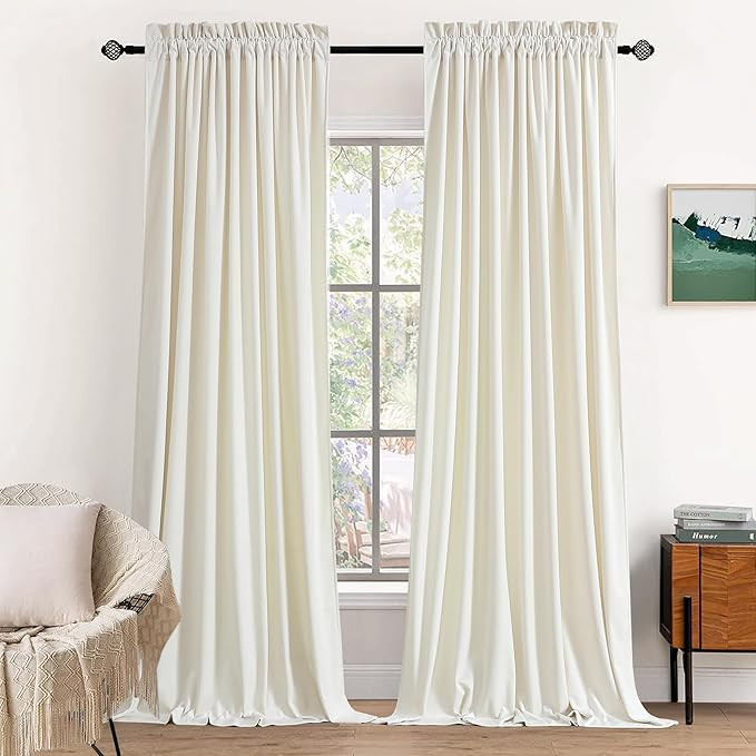 Ivory White Velvet Curtains for Bedroom Window, Super Soft Vintage Luxury Heavy Drapes, Room Dark... | Amazon (US)