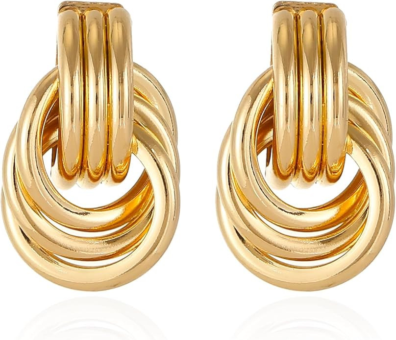 Gold/Silver Statement Geometric Earrings for Women Chunky Gold Knot Link Drop Dangle Earrings Tre... | Amazon (US)