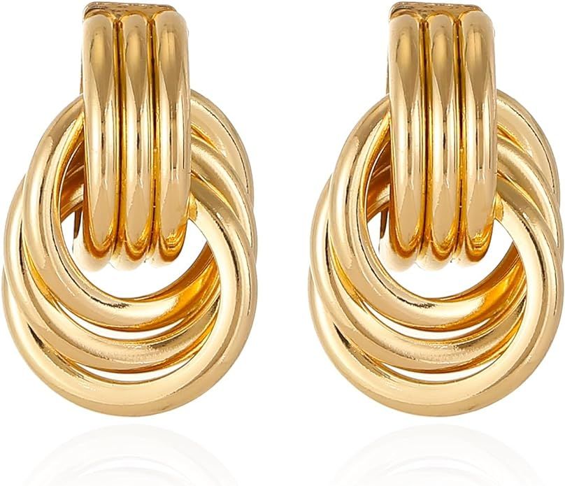 Gold/Silver Statement Geometric Earrings for Women Chunky Gold Knot Link Drop Dangle Earrings Tre... | Amazon (US)