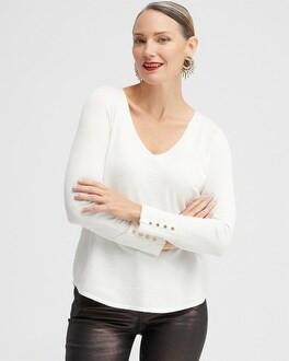 Button Cuff V-neck Pullover Sweater | Chico's