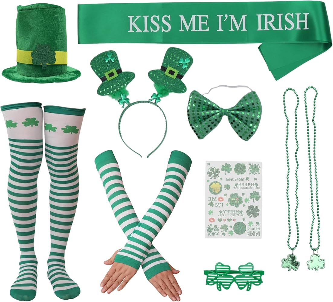 (10-Pack) St. Patrick’s Day Accessories Set - Includes Shamrock Hat, Headband, Striped Socks, S... | Amazon (US)