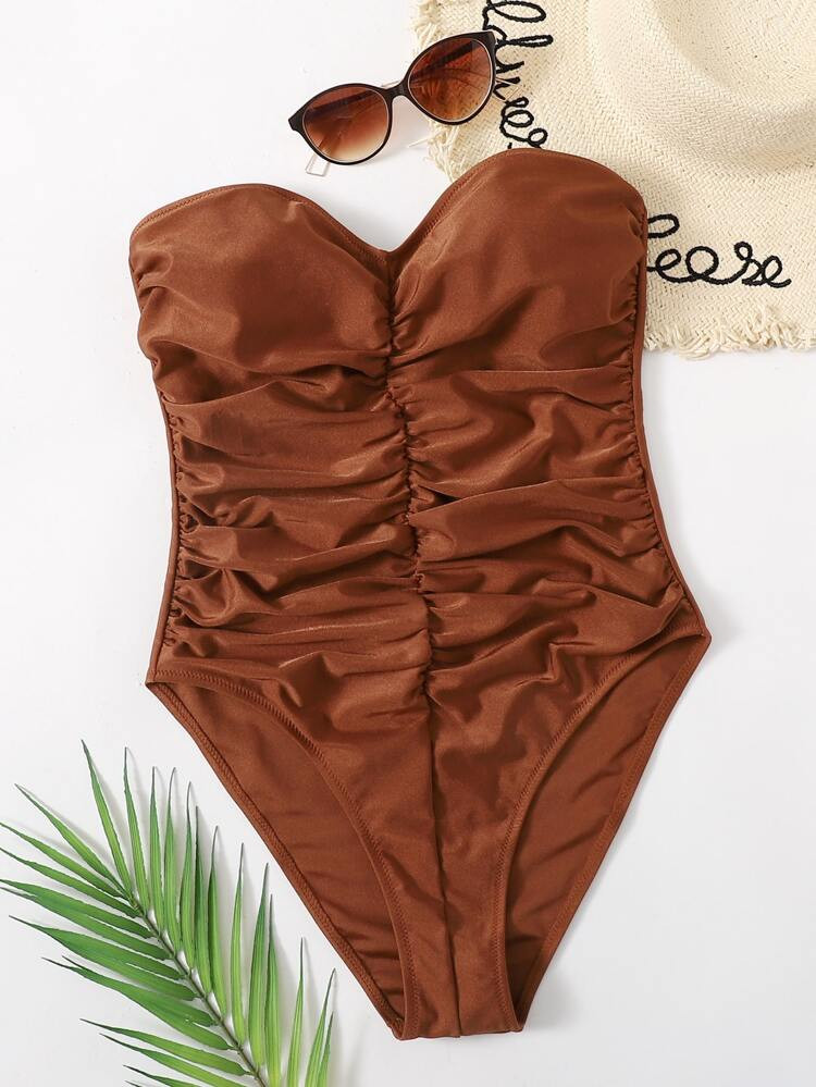 Ruched Bandeau One Piece Swimsuit | SHEIN
