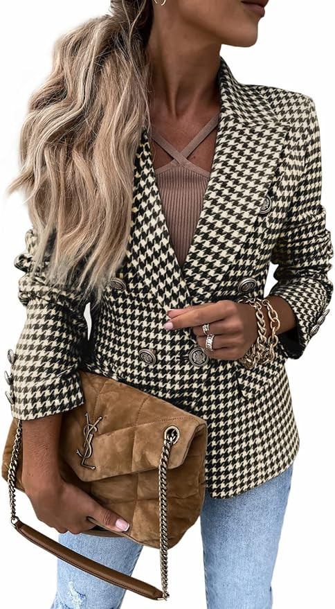 GAMISOTE Womens Casual Blazer Plaid Slim Fit Lapel Work Office Outerwear Jacket Suit | Amazon (US)