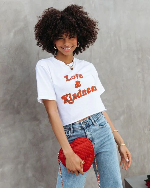 Love And Kindness Cropped Cotton Tee - White | VICI Collection
