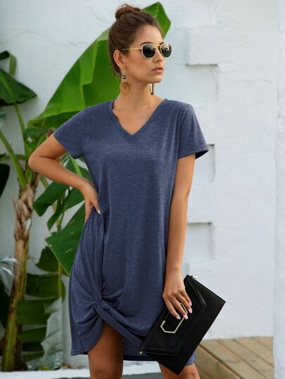 Twist Hem Solid Tee Dress | SHEIN