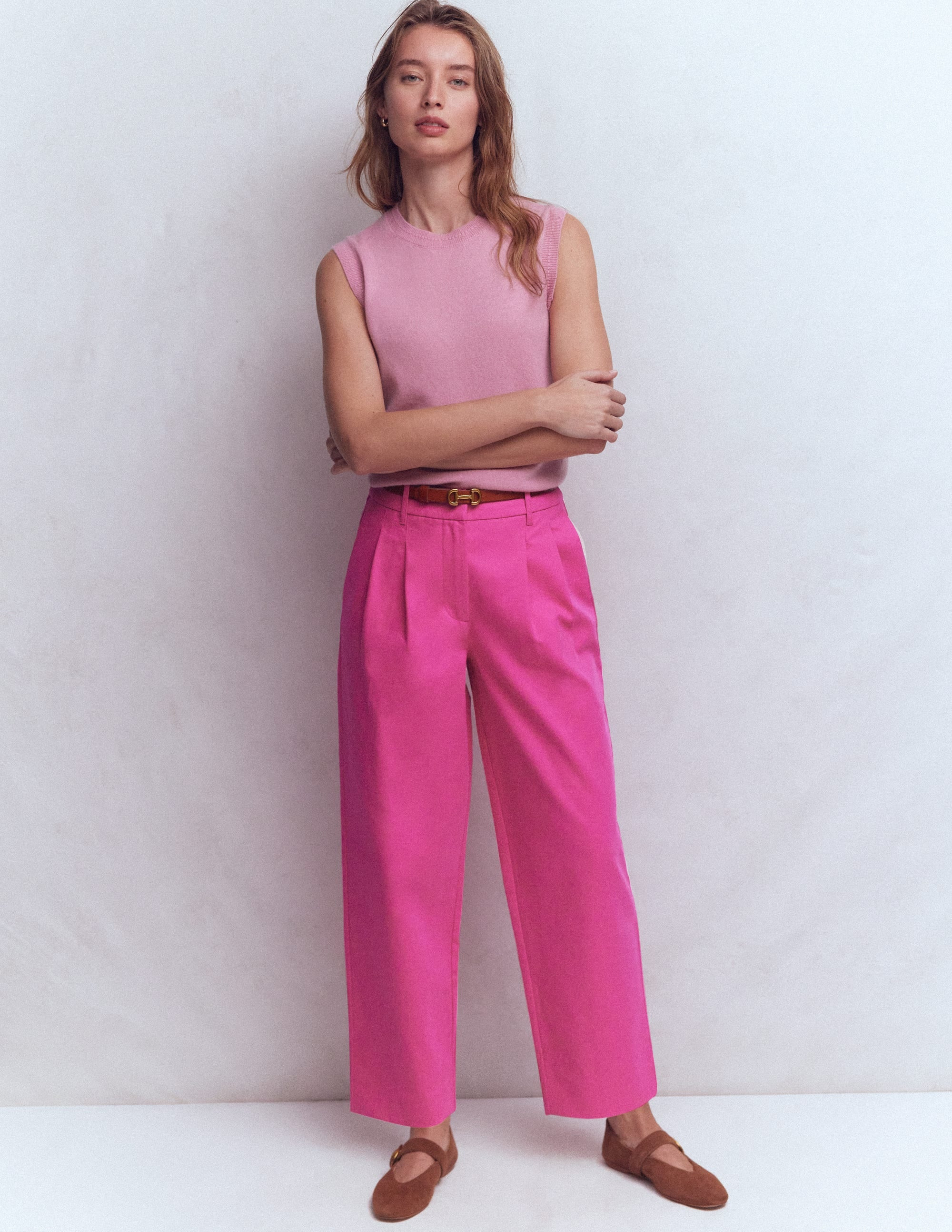 Bloomsbury Cotton Pants-Pink Peony | Boden (US)