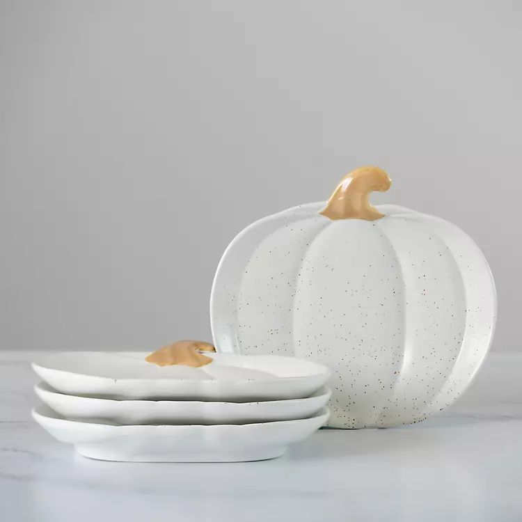 Speckled White Pumpkin Salad Plates, Set of 4 | Kirkland's Home