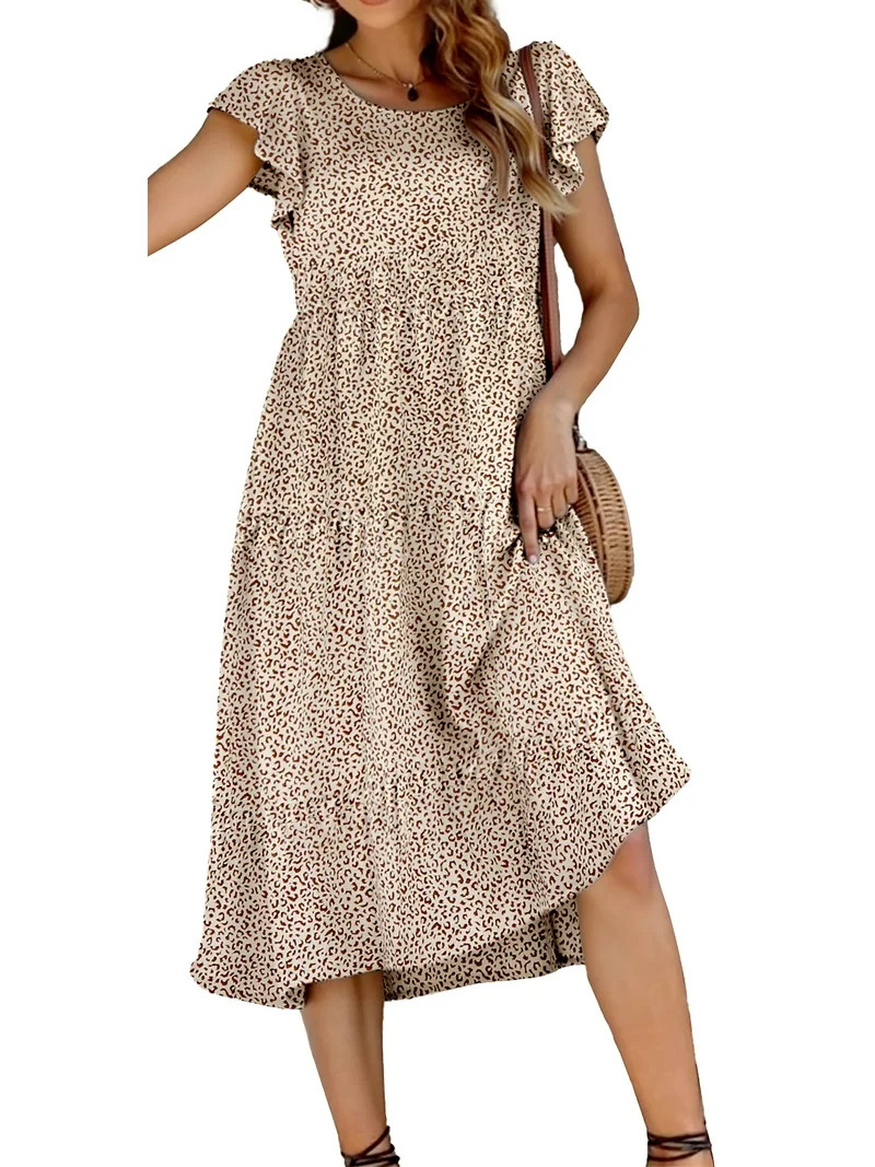 Fantaslook Dresses for Women Summer Casual Boho Dress Floral Print Ruffle Sleeve Midi Beach Dress... | Walmart (US)