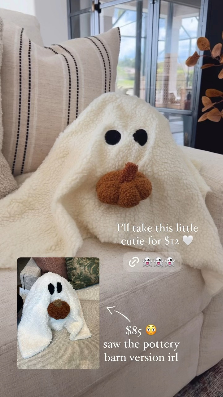 Ghost with pumpkin pillow look for way less! Grabbed the Walmart version of Gus the Ghost and I’ll take the $12 version over $85 any day!!