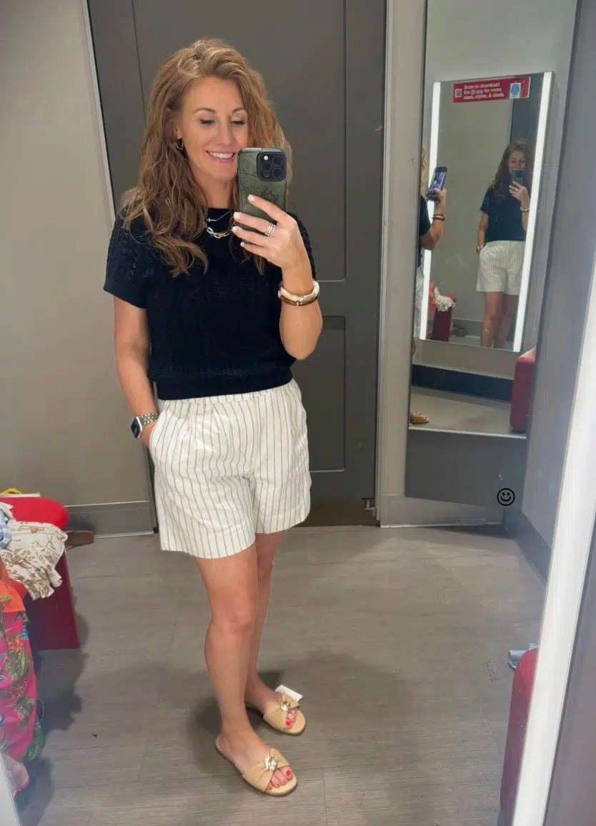 Stephanie is sharing another Target outfit that is easy and realistic! Such an easy outfit to throw on and these pinstripe shorts come in two other colors. 

#LTKOver40 #LTKootd #LTKPetite