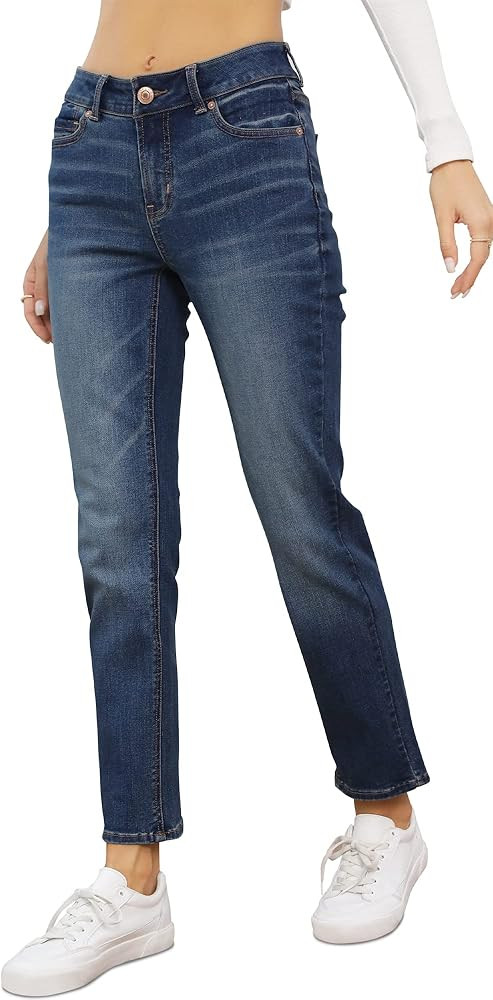 OFLUCK Women's High Waisted Straight Leg Jeans Relaxed Fit Stretchy Cropped | Amazon (US)