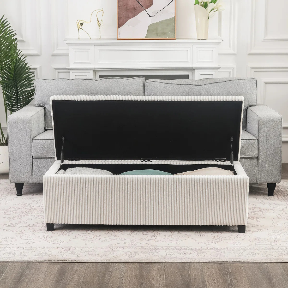 47 Inches Corduroy Storage Ottoman Bench | Wayfair North America