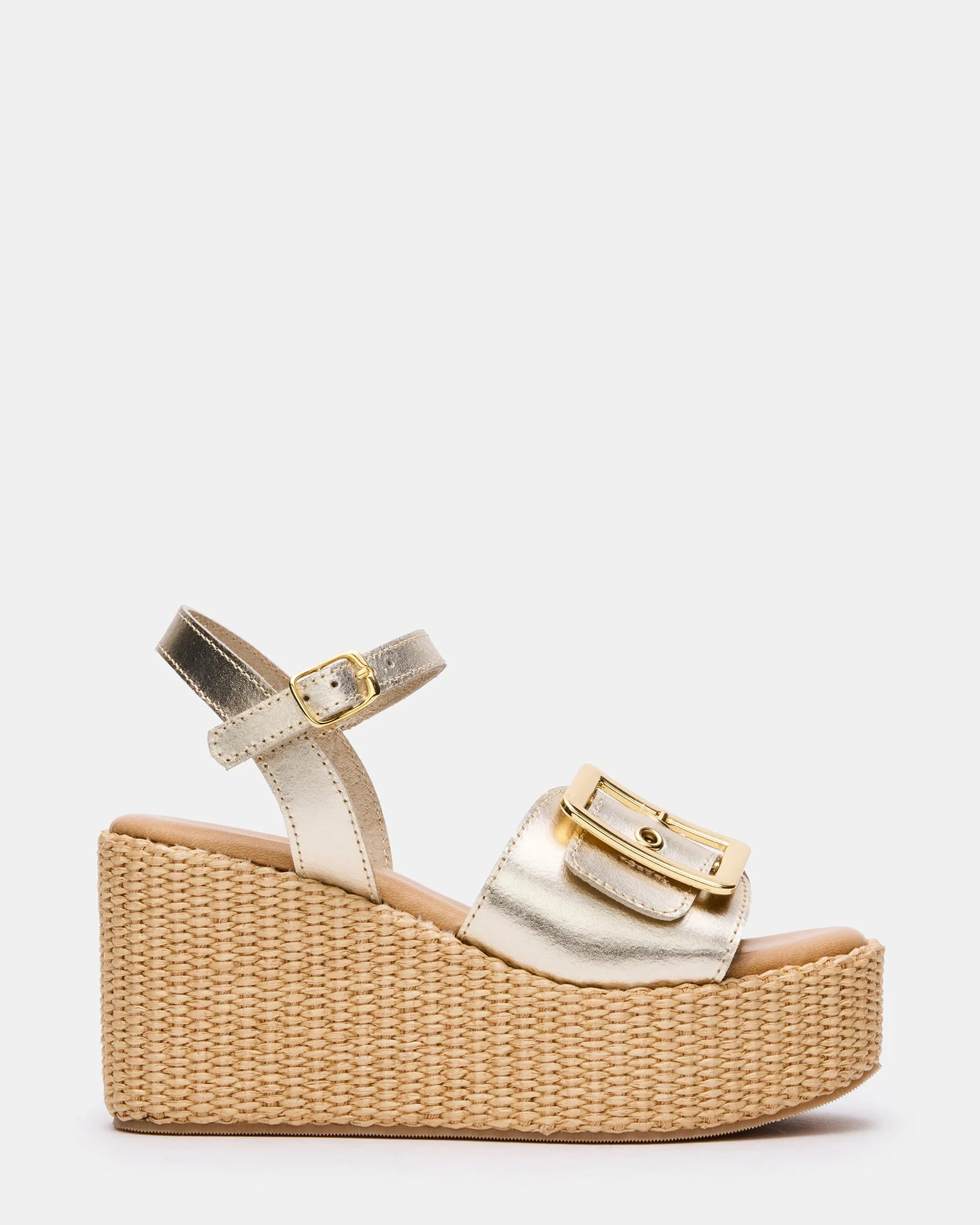 CIDER Gold Leather Platform Wedge Women's Sandal | Steve Madden (US)