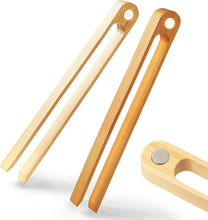 Magnetic Bamboo Toaster Tongs: 100% Natural 8.7” Wood Kitchen Toast Tongs| Eco-Friendly, Space ... | Amazon (US)
