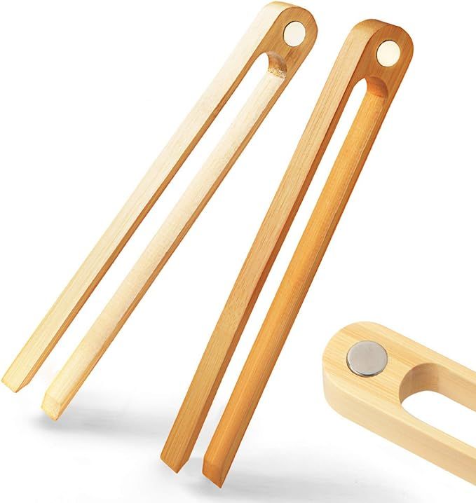 Magnetic Bamboo Toaster Tongs: 100% Natural 8.7” Wood Kitchen Toast Tongs| Eco-Friendly, Space ... | Amazon (US)