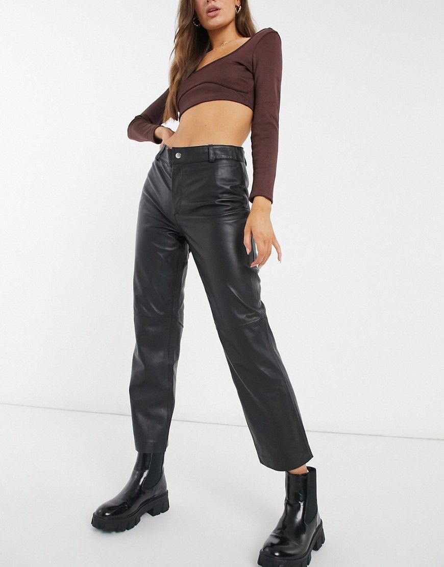 Object leather straight leg pants in black | ASOS (Global)
