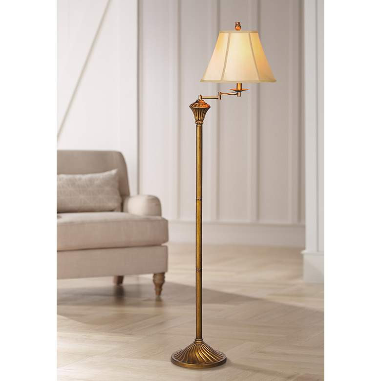 Broadway 58" High Traditional Antique Gold Swing Arm Floor Lamp | Lamps Plus
