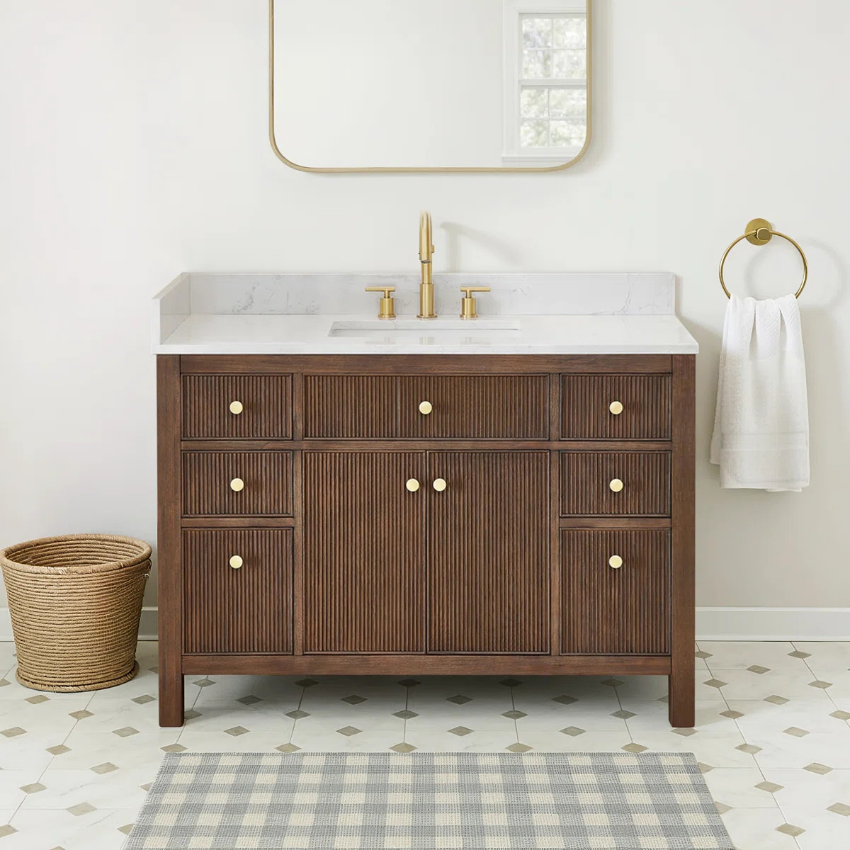 Lala 48" Single Bathroom Vanity with Grain White Engineered Stone Countertop without Mirror | Wayfair North America