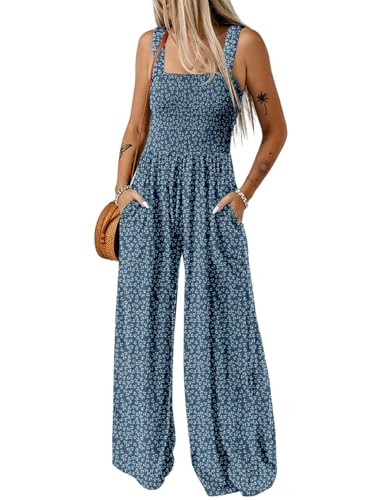 Dokotoo Womens Oversized Blue Jumpsuits for Women Overalls Loose Casual Wide Leg One Piece Sleeveless Printed Jumpsuit Long Pant Rompers with Pockets 2025 Fashion XL | Amazon (US)
